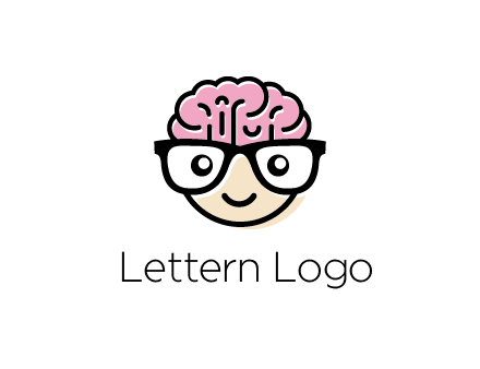 character with with a smile, glasses and brain