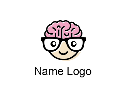 character with with a smile, glasses and brain