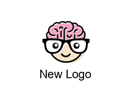 character with with a smile, glasses and brain