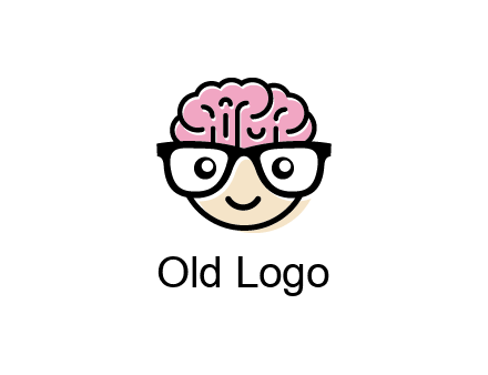 character with with a smile, glasses and brain