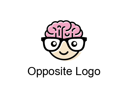 character with with a smile, glasses and brain