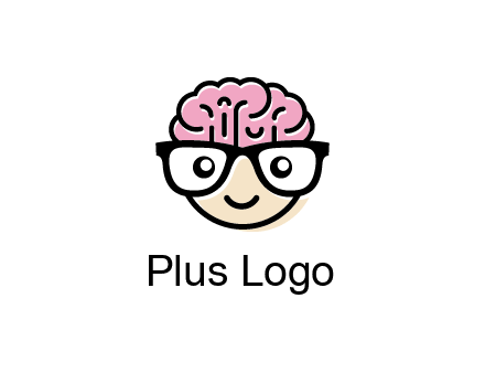 character with with a smile, glasses and brain