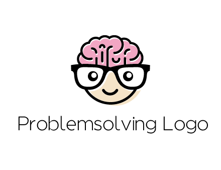 character with with a smile, glasses and brain