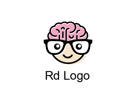 character with with a smile, glasses and brain