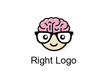 character with with a smile, glasses and brain