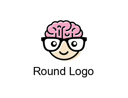 character with with a smile, glasses and brain