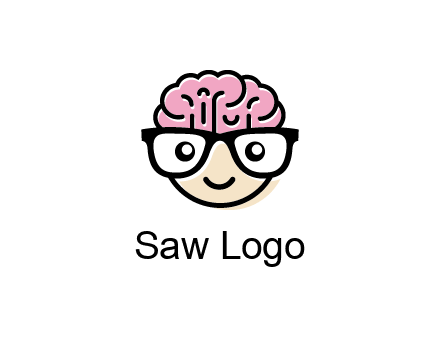 character with with a smile, glasses and brain
