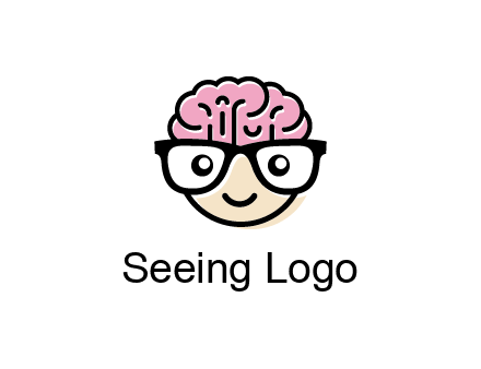 character with with a smile, glasses and brain