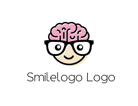 character with with a smile, glasses and brain
