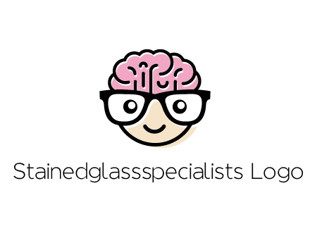 character with with a smile, glasses and brain