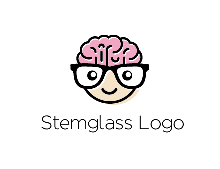 character with with a smile, glasses and brain