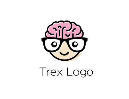 character with with a smile, glasses and brain