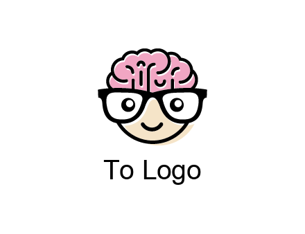 character with with a smile, glasses and brain