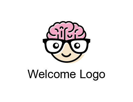 character with with a smile, glasses and brain