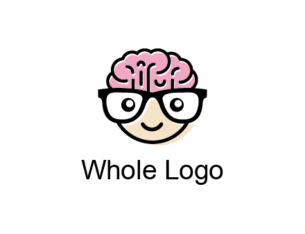 character with with a smile, glasses and brain