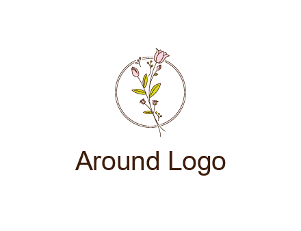 simple spa logo with flowers and buds growing on a stem