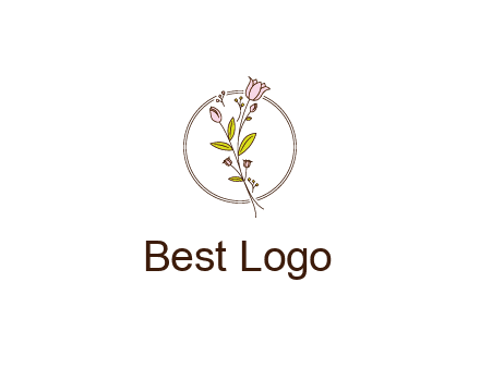simple spa logo with flowers and buds growing on a stem
