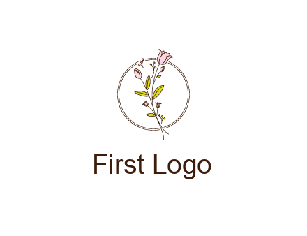 simple spa logo with flowers and buds growing on a stem