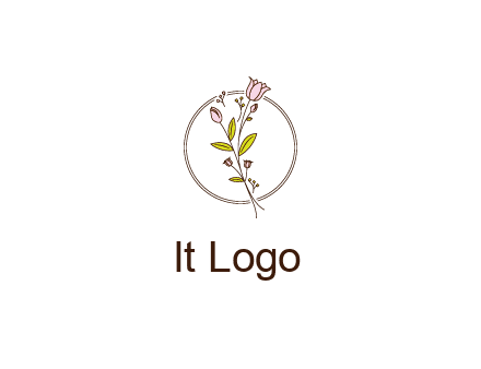 simple spa logo with flowers and buds growing on a stem