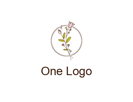 simple spa logo with flowers and buds growing on a stem