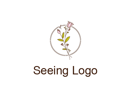 simple spa logo with flowers and buds growing on a stem