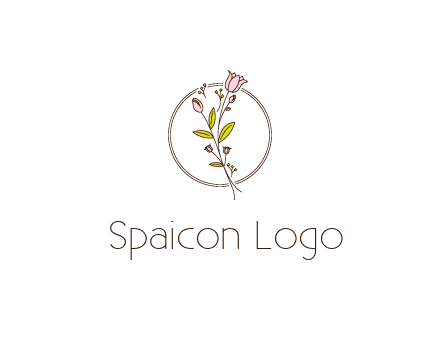 simple spa logo with flowers and buds growing on a stem