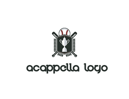 baseball logo with a ball and crossed bats behind a shield featuring a trophy