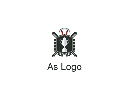 baseball logo with a ball and crossed bats behind a shield featuring a trophy