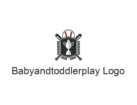baseball logo with a ball and crossed bats behind a shield featuring a trophy
