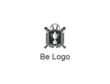 baseball logo with a ball and crossed bats behind a shield featuring a trophy