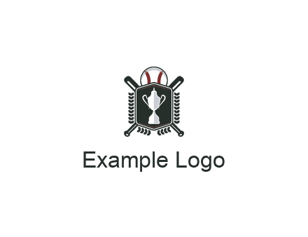 baseball logo with a ball and crossed bats behind a shield featuring a trophy