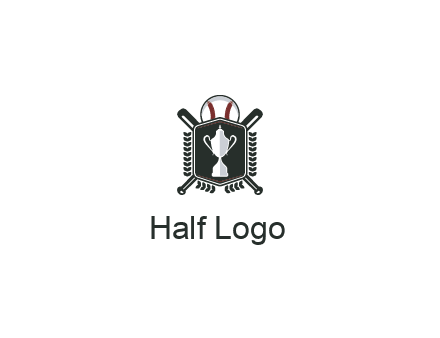 baseball logo with a ball and crossed bats behind a shield featuring a trophy