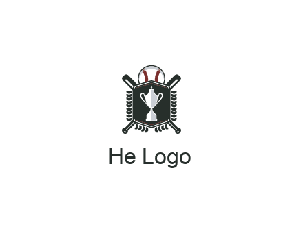 baseball logo with a ball and crossed bats behind a shield featuring a trophy
