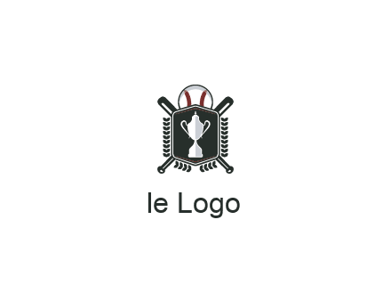 baseball logo with a ball and crossed bats behind a shield featuring a trophy