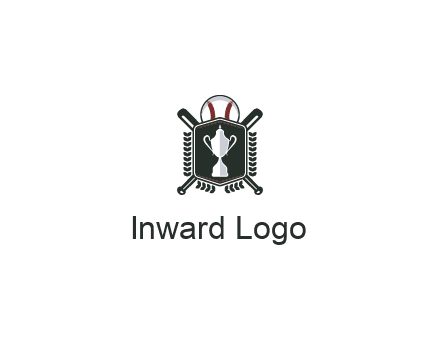 baseball logo with a ball and crossed bats behind a shield featuring a trophy