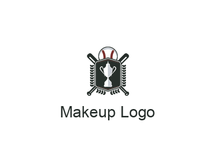 baseball logo with a ball and crossed bats behind a shield featuring a trophy