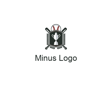 baseball logo with a ball and crossed bats behind a shield featuring a trophy