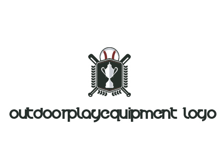 baseball logo with a ball and crossed bats behind a shield featuring a trophy