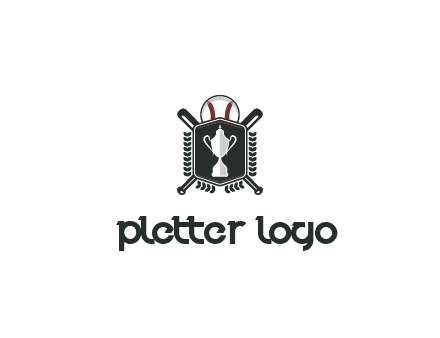 baseball logo with a ball and crossed bats behind a shield featuring a trophy