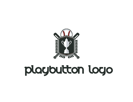 baseball logo with a ball and crossed bats behind a shield featuring a trophy