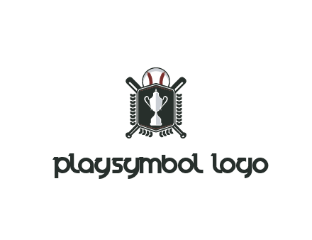 baseball logo with a ball and crossed bats behind a shield featuring a trophy