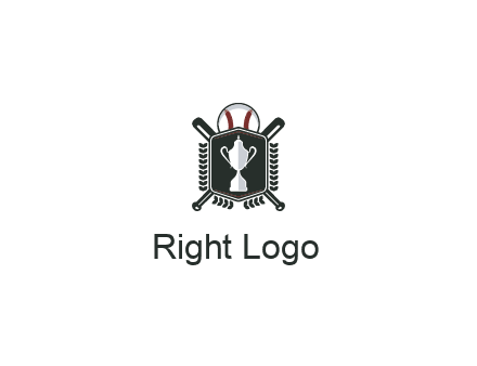 baseball logo with a ball and crossed bats behind a shield featuring a trophy
