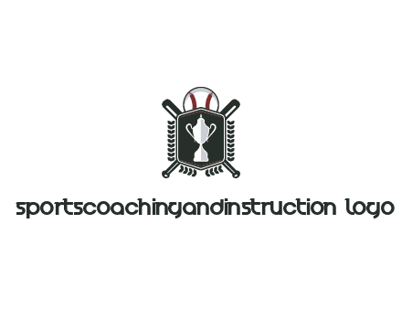 baseball logo with a ball and crossed bats behind a shield featuring a trophy