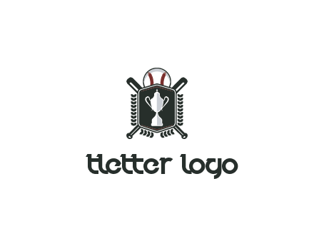 baseball logo with a ball and crossed bats behind a shield featuring a trophy