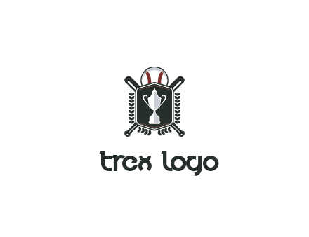 baseball logo with a ball and crossed bats behind a shield featuring a trophy