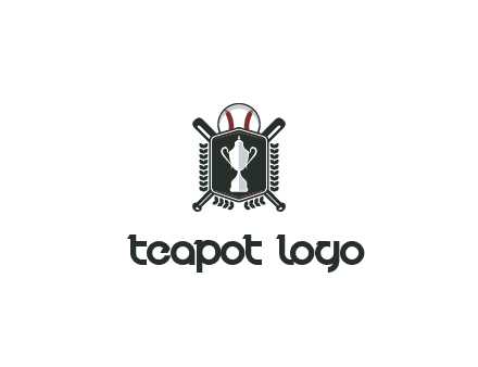 baseball logo with a ball and crossed bats behind a shield featuring a trophy