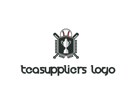 baseball logo with a ball and crossed bats behind a shield featuring a trophy