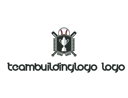 baseball logo with a ball and crossed bats behind a shield featuring a trophy