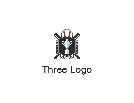 baseball logo with a ball and crossed bats behind a shield featuring a trophy