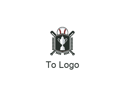baseball logo with a ball and crossed bats behind a shield featuring a trophy